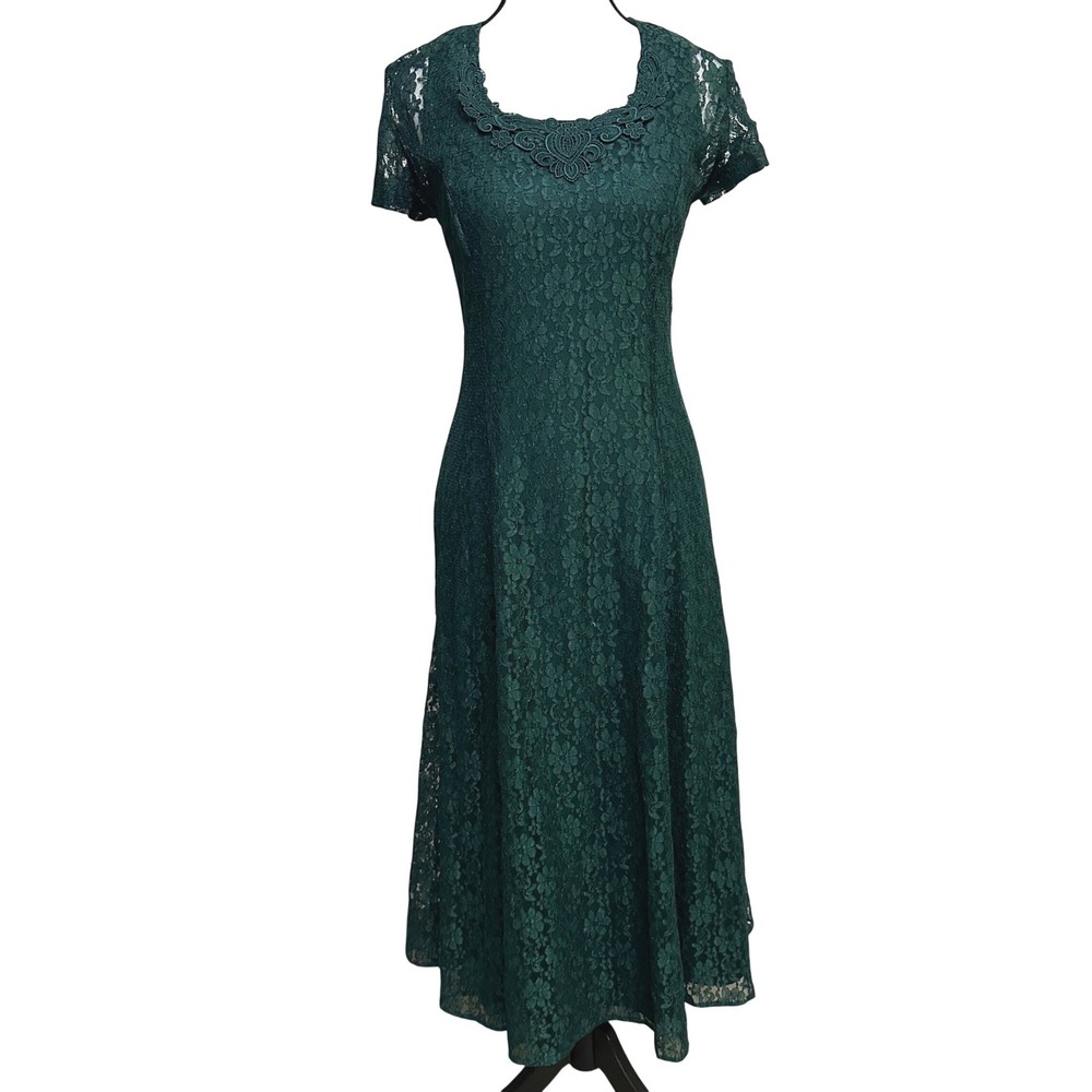 Vintage Fredericks of Hollywood Lace Maxi‎ Dress 3/4 Green Whimsigoth Corset USA